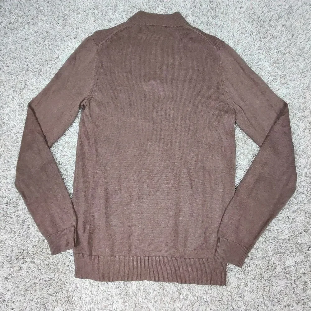MIZZEN + MAIN Sweater Mens Small 1/4 Zip Pullover Brown Rayon Nylon